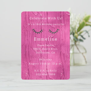 Pink Cake Glitzy Black Glitter Eyelashes Birthday Invitation