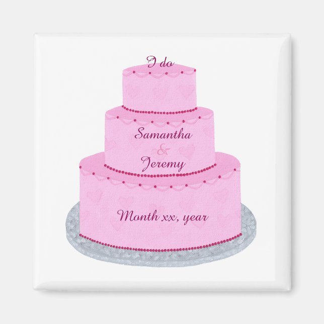 Pink Cake Hearts Personalized Save date Magnets (Front)