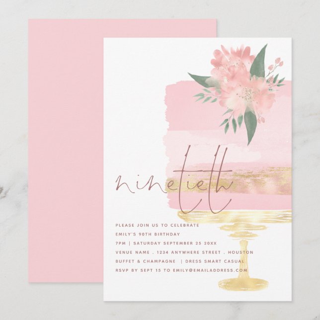 Pink Cake Ninetieth Birthday Party Invitation (Front/Back)