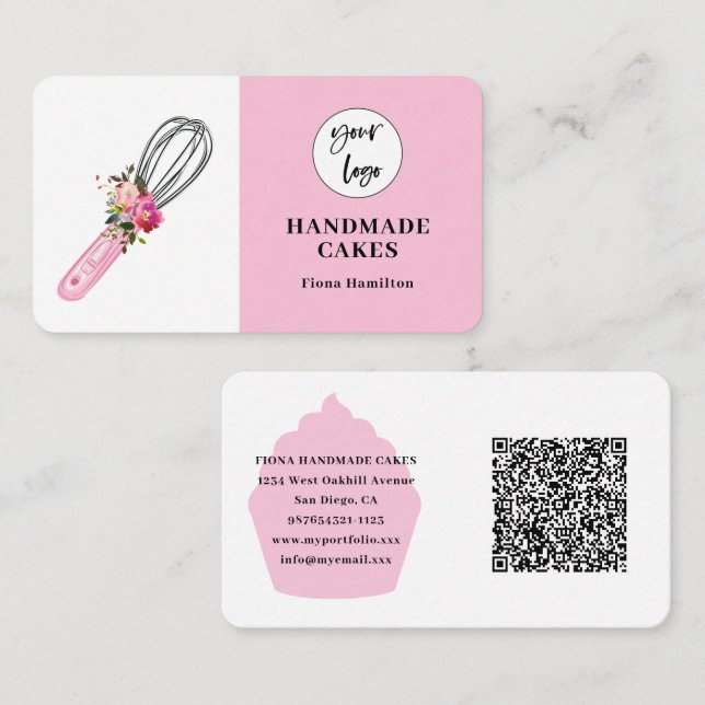 Pink Cake Pastry Chef Bakery Business Card (Front/Back)