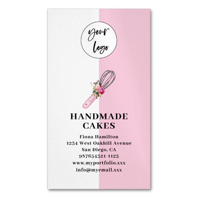 Pink Cake Pastry Chef Bakery Business Card Magnet (Front Vertical)