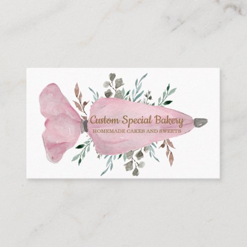Pink Cake Piping Bag Whipped Cream Bakery Business Card