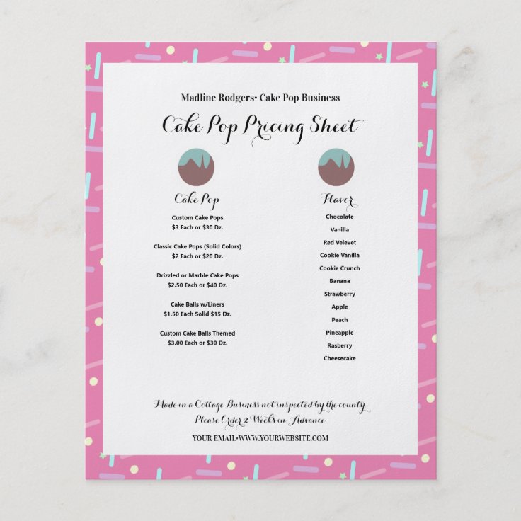pink-cake-pop-business-logo-sprinkles-pricing-list-flyer-zazzle