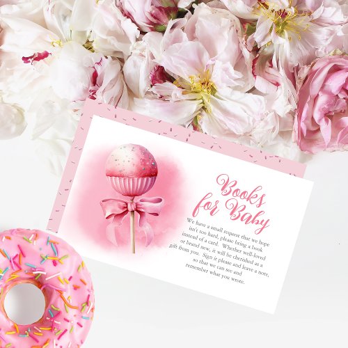 Pink Cake Pop Girl Baby Shower Books for Baby Enclosure Card