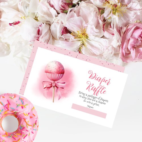 Pink Cake Pop Girl Baby Shower Diaper Raffle Enclosure Card