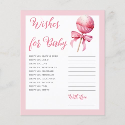 Pink Cake Pop Girl Baby Shower Wishes for Baby