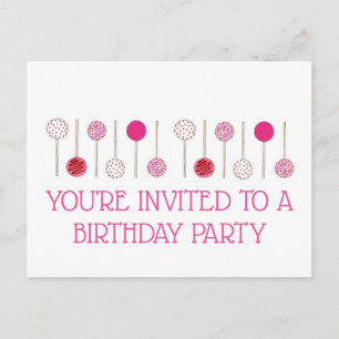 Pink Cake Pops Birthday Party Invitation