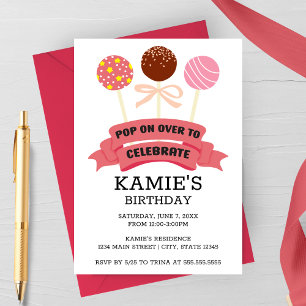 Pink Cake Pops Birthday Party Invitation