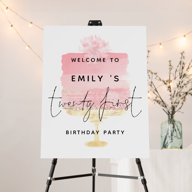 Pink Cake Script Welcome Name 21st Birthday Party Foam Board (In Situ (Stand))