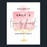 Pink Cake Script Welcome Name 21st Birthday Party Poster<br><div class="desc">Pink Cake Script Welcome Name 21st Birthday Party. Welcome your guests with this trendy design. Twenty First  is in an elegant set script and  you can easily personalise the rest of the text,  which is overlaid onto a softly colored watercolor glam pink cake with flower on the top.</div>