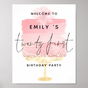 Pink Cake Script Welcome Name 21st Birthday Party Poster