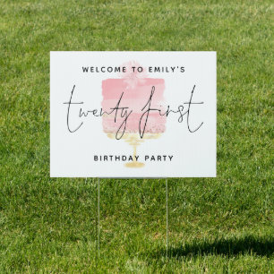 Pink Cake Welcome Name Script 21st Birthday Party Sign