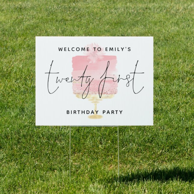 Pink Cake Welcome Name Script 21st Birthday Party Sign (Insitu)