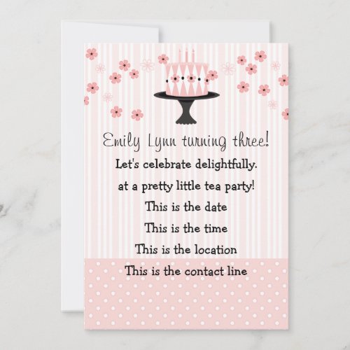 Pink Cake with 3 Candles Personalized Invitation