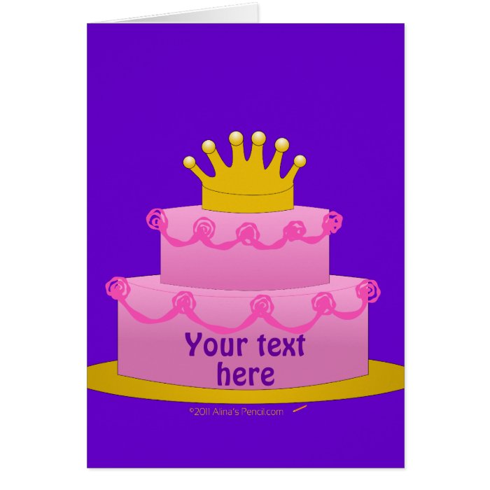 Pink Cake With Crown Birthday Cards