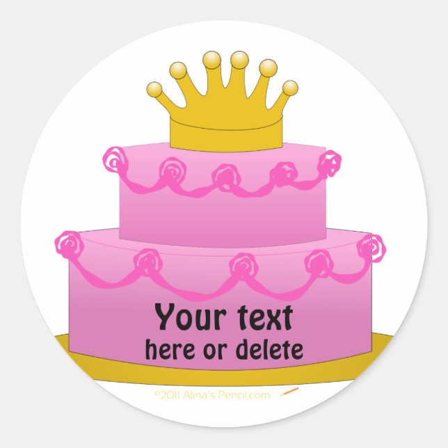 Pink Cake With Crown Birthday Classic Round Sticker (Front)