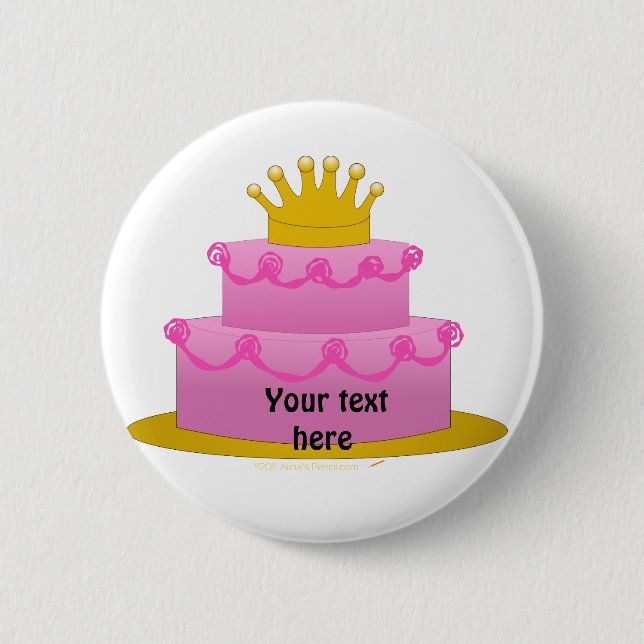 Pink Cake With Crown Birthday Pinback Button (Front)