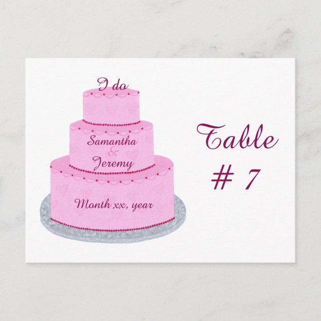 Pink Cake with Hearts Wedding Table Number (Front)
