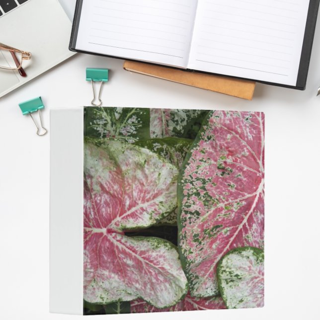Pink Caladium Leaves Floral 3 Ring Binder (In Situ Office)