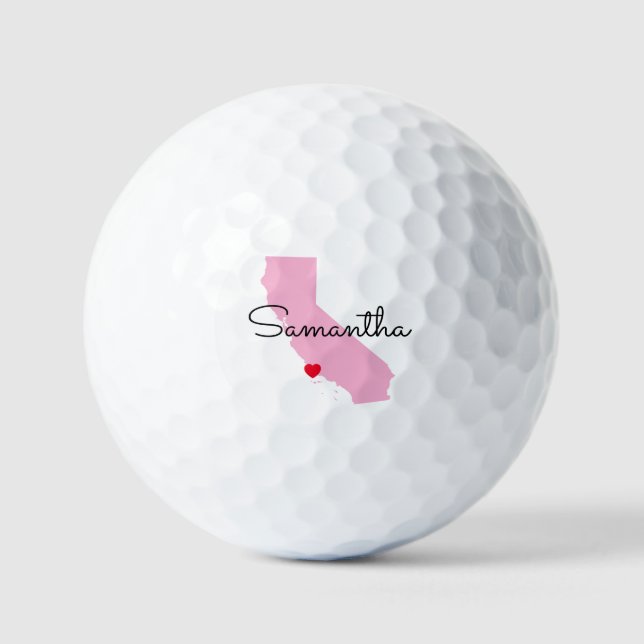 Pink California Shape Red Heart Golf Balls (Front)