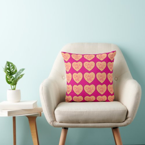 Pink CALL ME Candy Hearts Love Valentines Day Throw Pillow