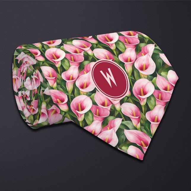 Pink Calla Lillies Floral  Neck Tie (Creator Uploaded)