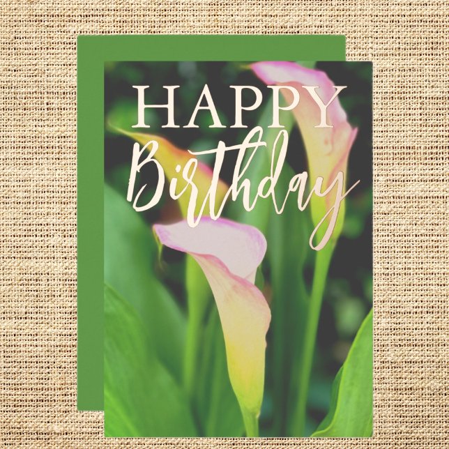 Pink Calla Lillies Happy Birthday  Foil Holiday Card (Creator Uploaded)
