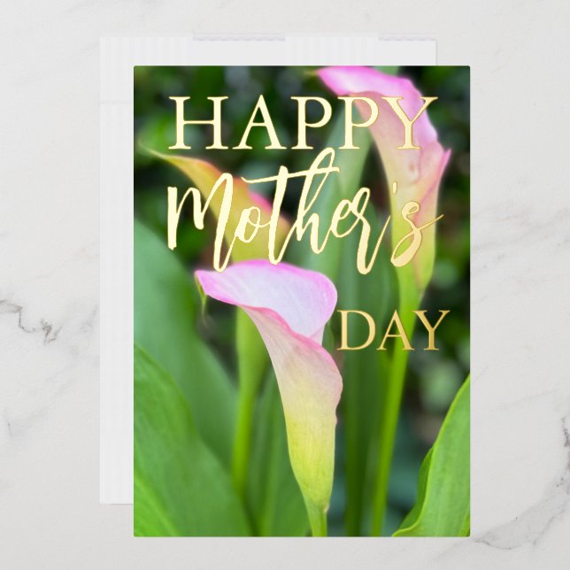 Pink Calla Lillies Mother's Day    Foil Holiday Card (Envelope)