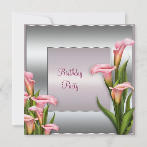 Pink Calla Lily Birthday Party Invitation Template