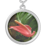 Pink Calla Lily Elegant Floral Silver Plated Necklace