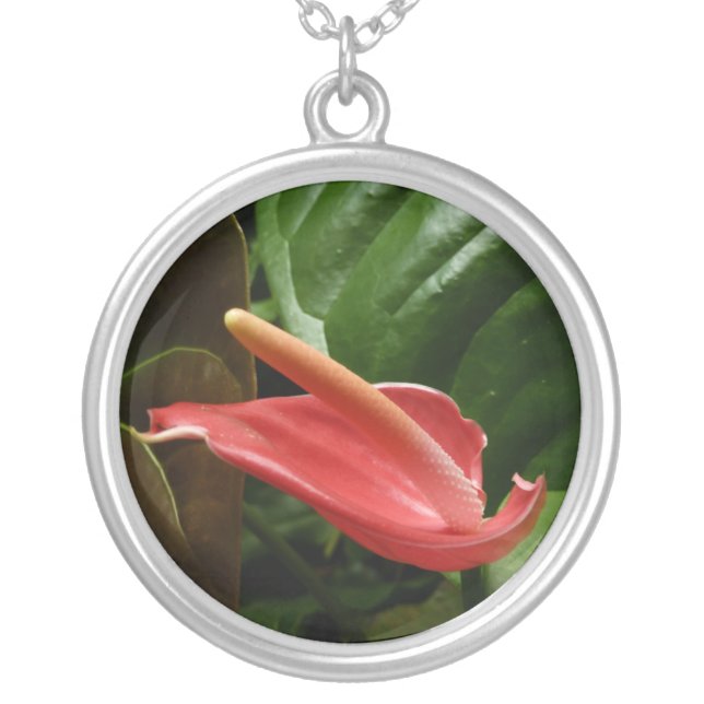 Pink Calla Lily Elegant Floral Silver Plated Necklace (Front)