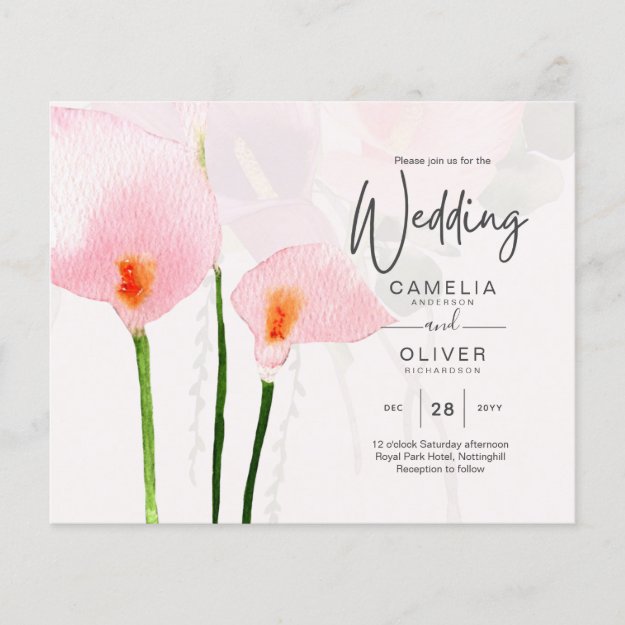 pink calla lily wedding invitations