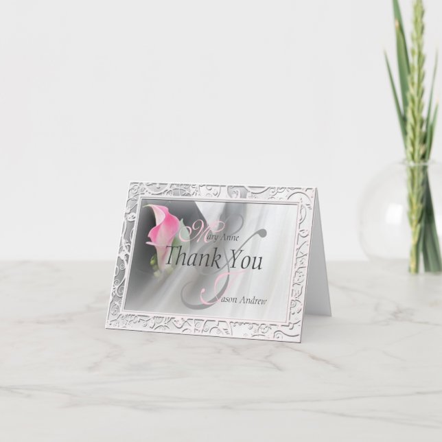 Pink Calla Lily Flourish Frame Thank You Note Card (Front)