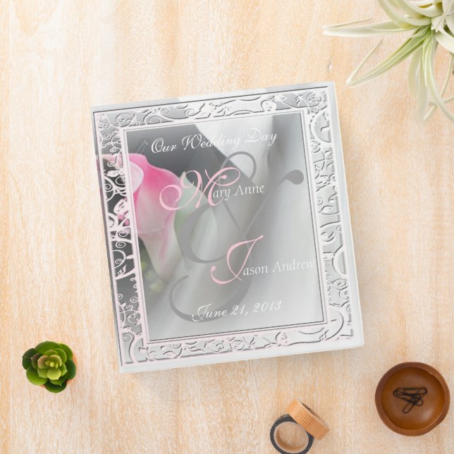 Pink Calla Lily Flourish Frame Wedding Binder (In Situ)