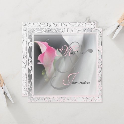 Pink Calla Lily Flourish Frame Wedding Invitation