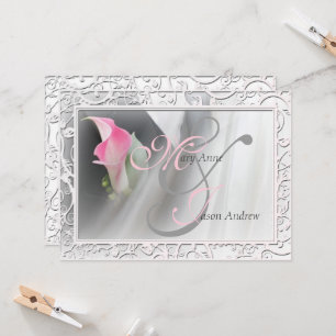 Pink Calla Lily Flourish Frame Wedding Invitation