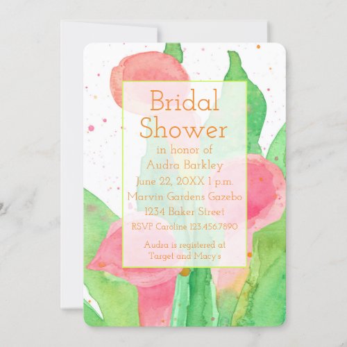 Pink Calla Lily Flowers Bridal Shower Invitation