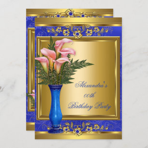 Pink Callie Royal Blue Pearl Gold Birthday Party 2 Invitation