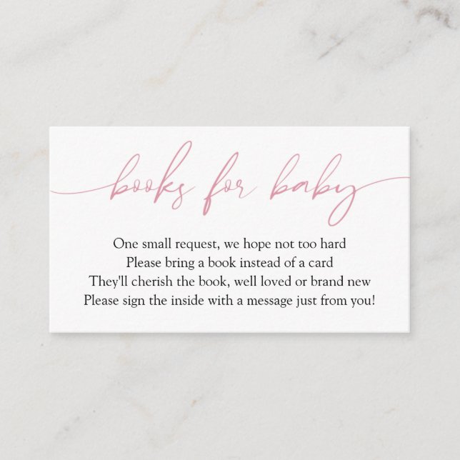 Pink Calligraphy Books for Baby Request Enclosure Card (Front)