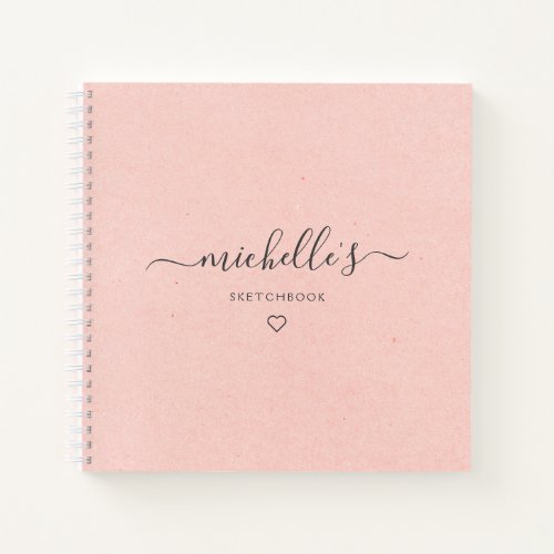 Pink Calligraphy Monogram Heart Sketchbook Notebook