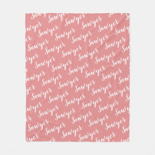 Pink Calligraphy Personalized Repeat Name Fleece Blanket