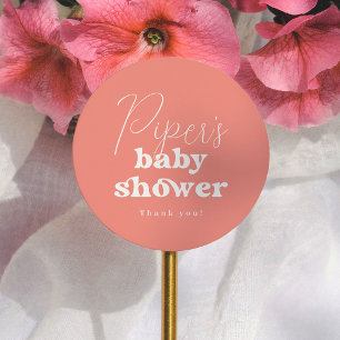Pink Calligraphy Retro Girl Baby Shower Thank You Classic Round Sticker
