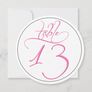 Pink Calligraphy Script Round Table Number 13 Card