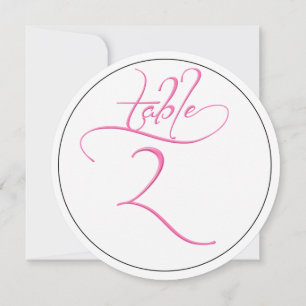 Pink Calligraphy Script Round Table Number 2 Card