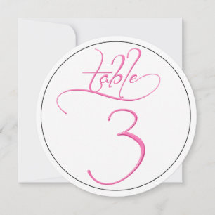 Pink Calligraphy Script Round Table Number 3 Card
