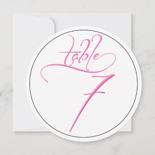Pink Calligraphy Script Round Table Number 7 Card