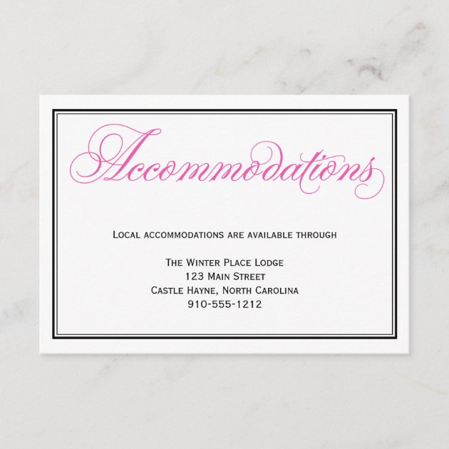 Pink Calligraphy Script Wedding Accommodations Enclosure Card
