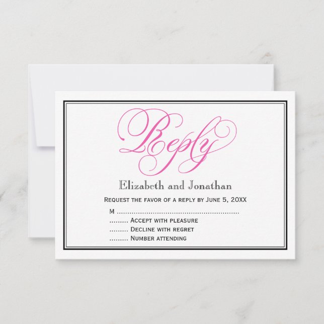 Pink Calligraphy Script Wedding Reply Card (Front)