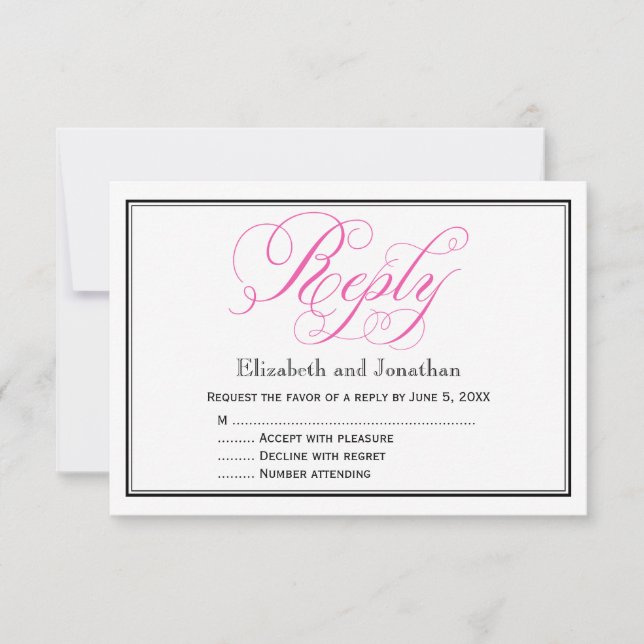 Pink Calligraphy Script Wedding Reply Card (Front)