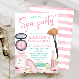 Pink Calligraphy Spa Party Birthday Invitation